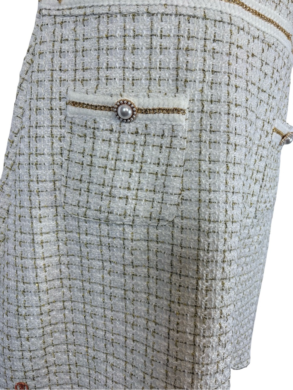 Simply Southern Cream Tweed Puff-Sleeve Scalloped Hem Mini Dress SzL - Picture 6 of 16